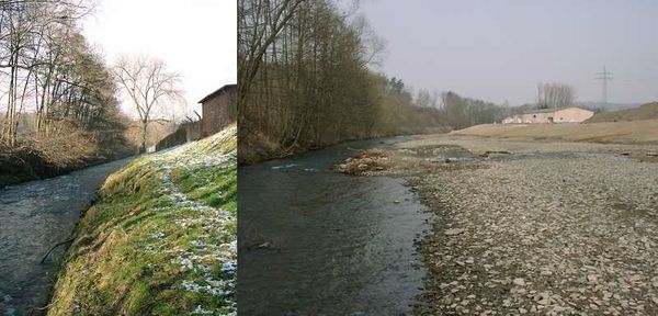 Vor und nach der Profilaufweitung am ehemaligen Eisenwerk