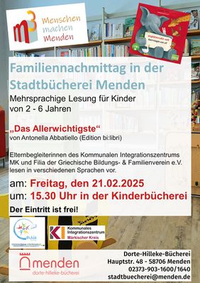 Plakat zum Familiennachmittag in der Bücherei