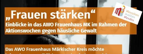 am 26. November findet in der Dorte-Hilleke-Bibliothek in Kooperation mit dem AWO Frauenhaus im Märkischen Kreis sowie der Gleichstellungsstelle der Stadt Menden eine Veranstaltung unter dem Titel "Frauen stärken" statt.