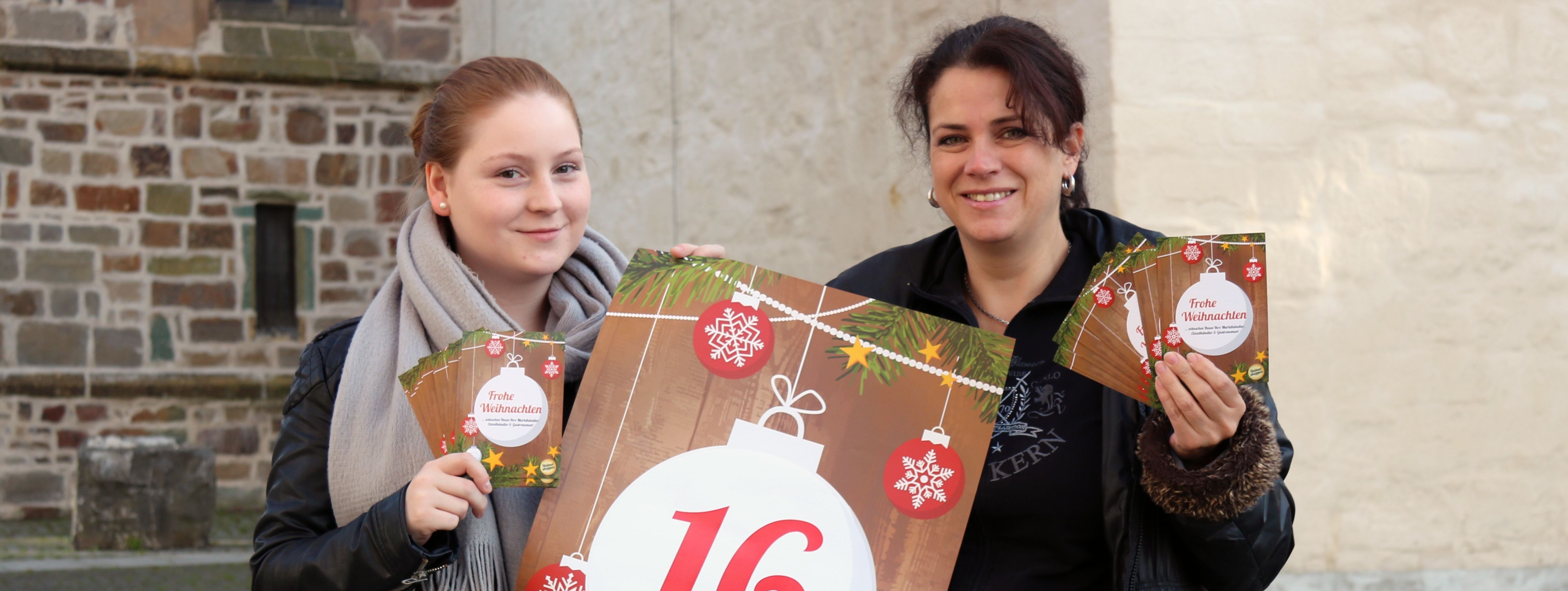 Vorstellung der Adventskalenderaktion durch Melanier Kersting und Lisa Minio vom Stadtmarketing Menden 