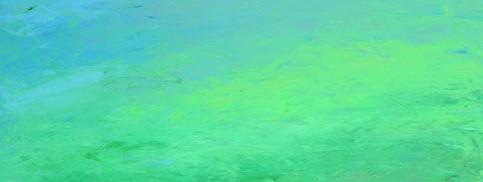 Ein gemaltes Bild mit grünen und blauen Farbtönen, das an eine Unterwasserlandschaft erinnern könnte.