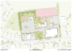 Lageplan Dorfmittelpunkt Variante 1 mit Mehrzweckhalle, KITA und Feuerwehrhaus